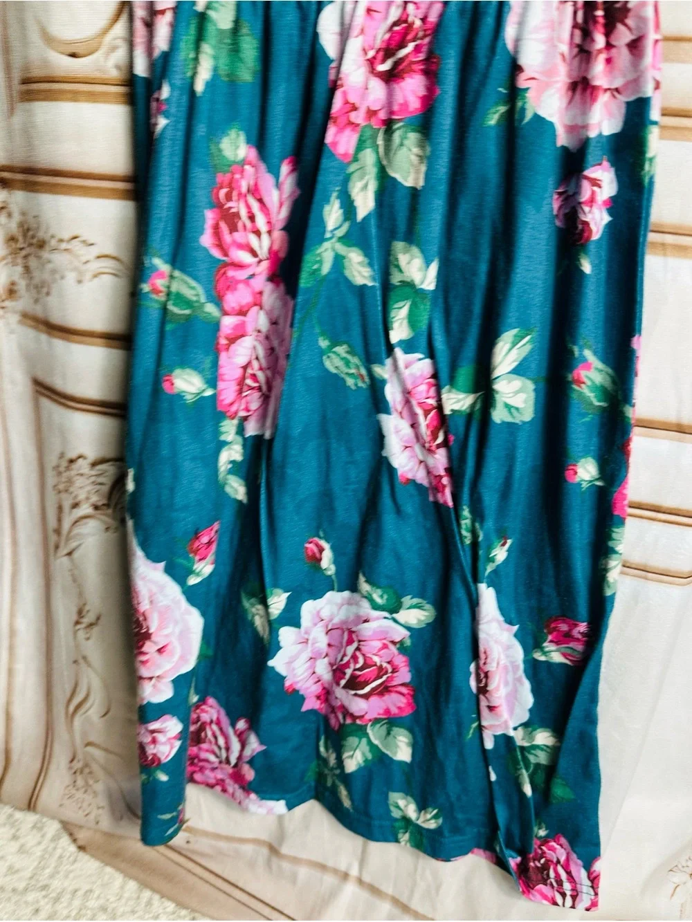 PatPat Teal Floral Knit Dress with Pink Accents